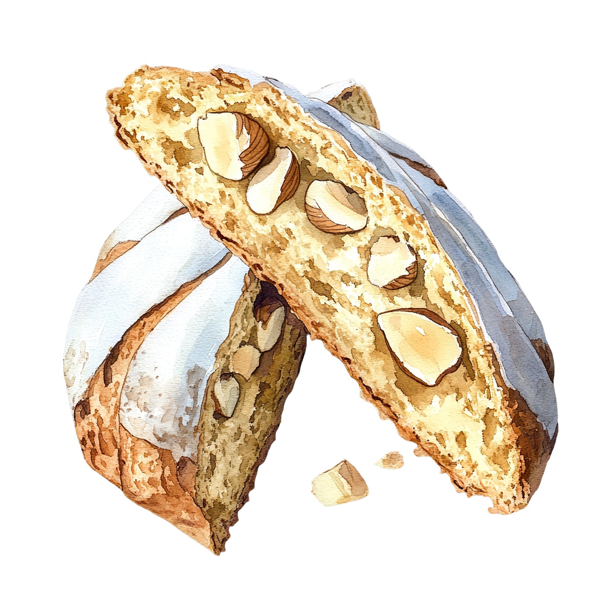 Almond biscotti with icing and nut pieces, showcasing a baked treat.