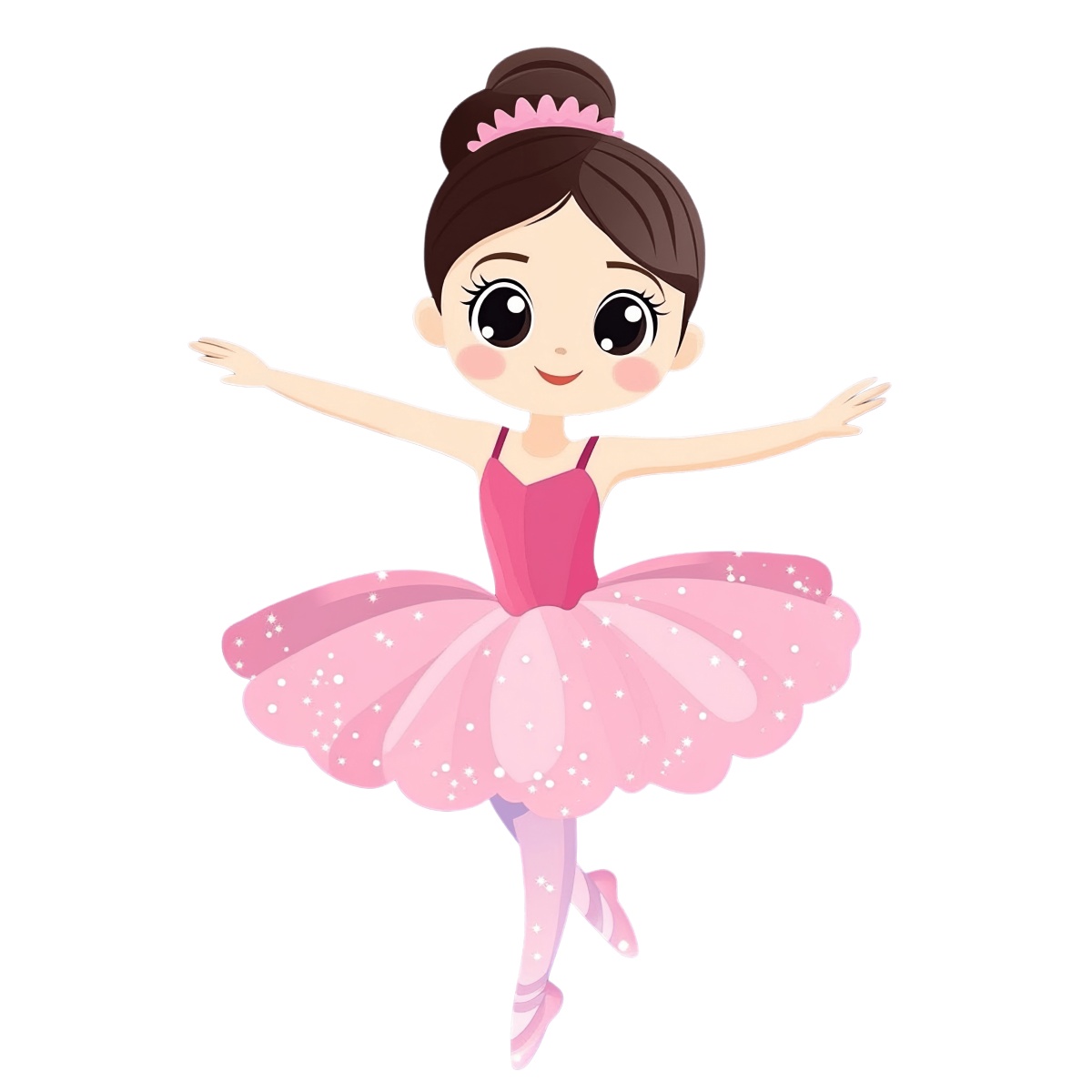 Ballerina in a pink tutu performing a ballet dance pose with extended arms.
