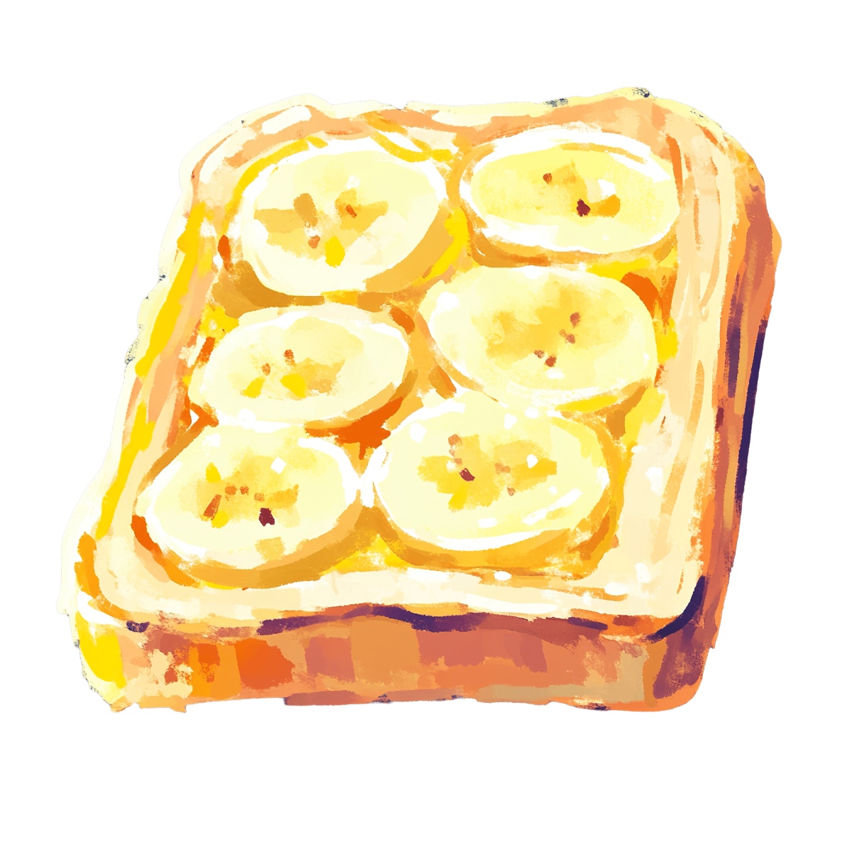 Toasted bread with banana slices and honey drizzle on top.