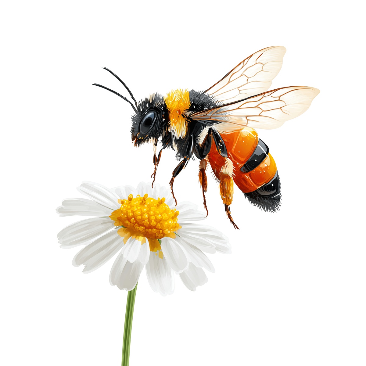 Bee perched on white daisy