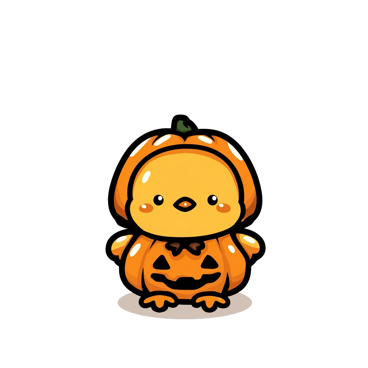 Bird wearing a pumpkin-themed costume with Jack-o'-lantern design.