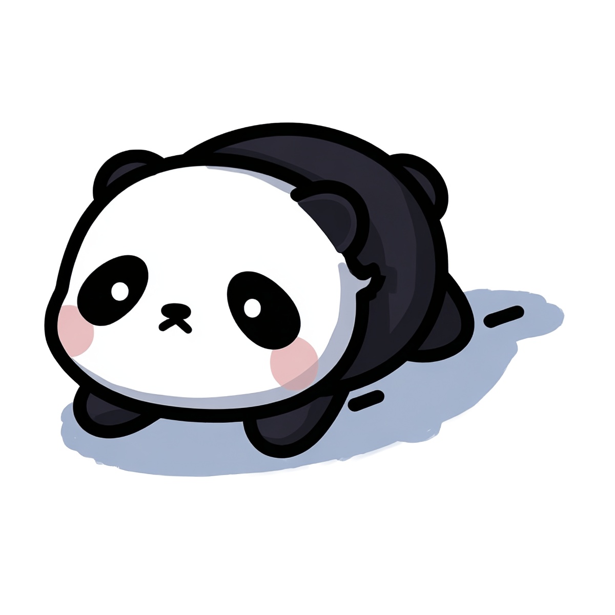 Black and white panda lying down with simple features and shading.