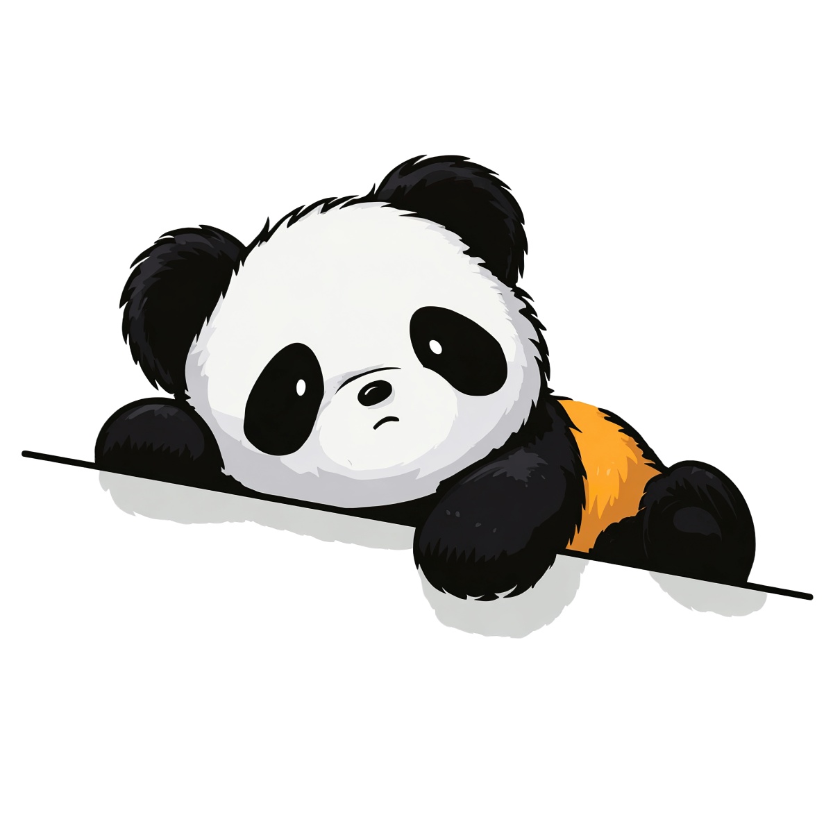 Black and white panda clipart with orange fur detail on branch.