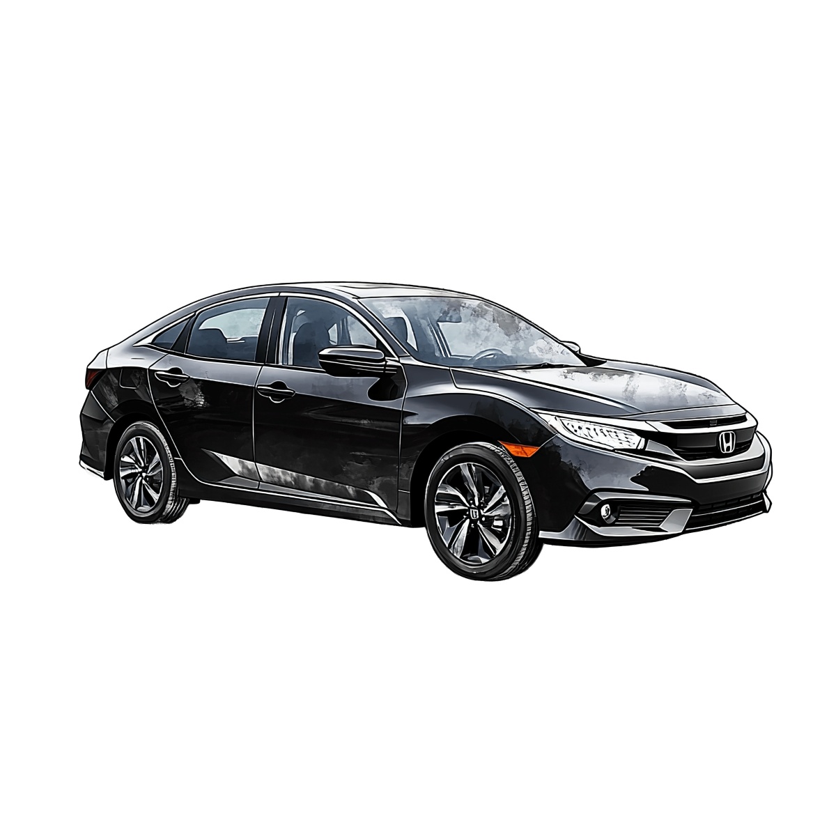 Black sedan car with sleek, modern design featuring sporty elements.