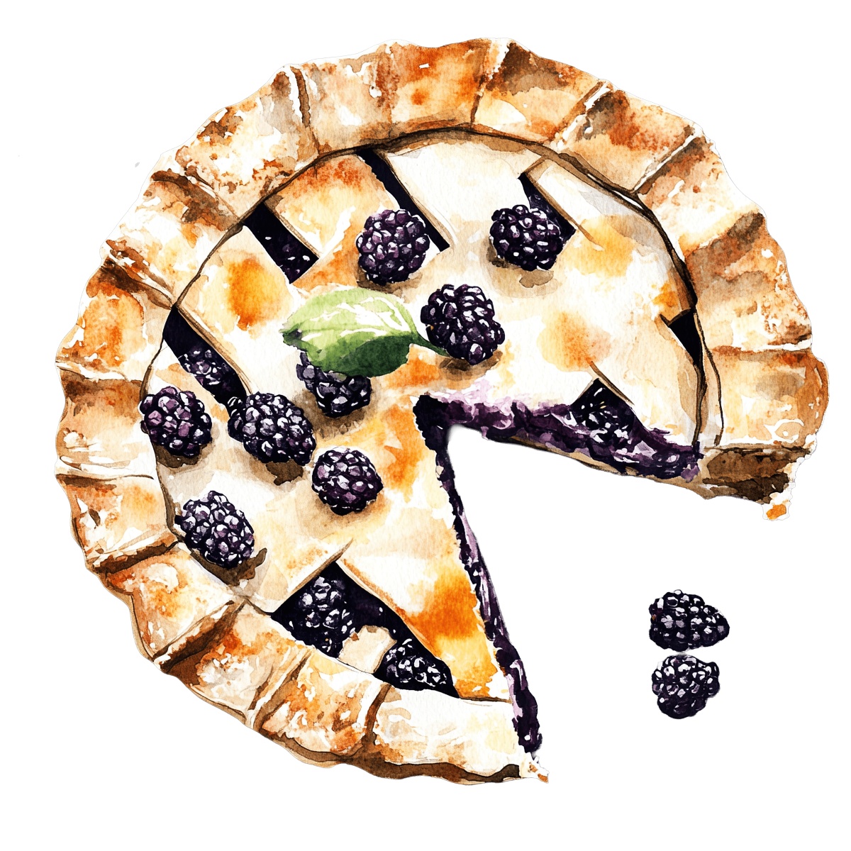 Blackberry pie with lattice crust and fresh berries on top.