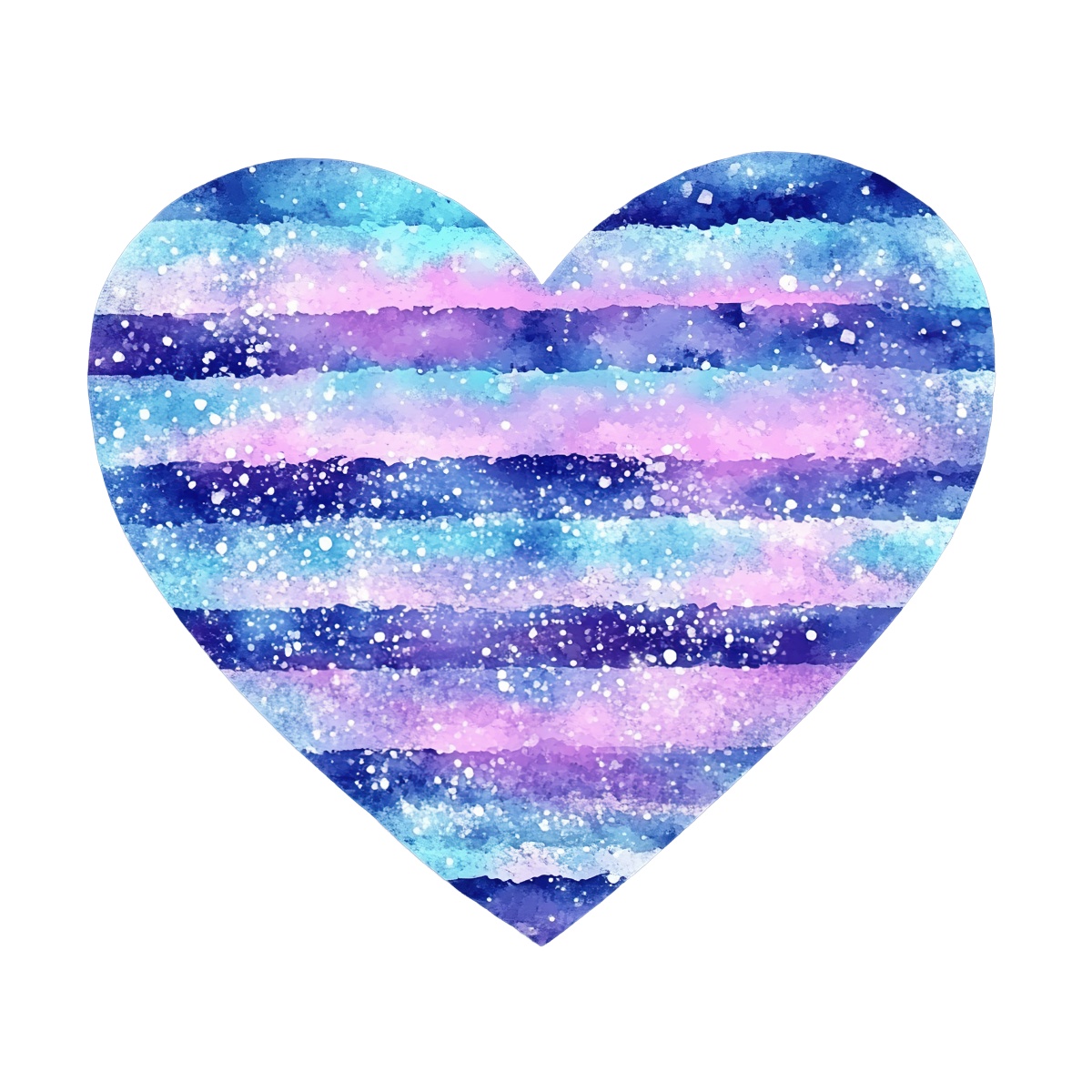 Heart-shaped watercolor design with blue and purple striped pattern.
