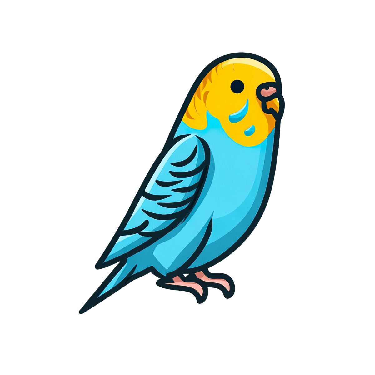 Blue and yellow parakeet with detailed feathers in clipart style.