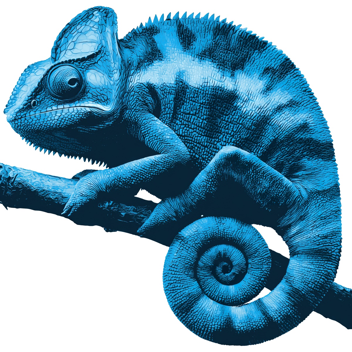 Blue chameleon on branch illustration