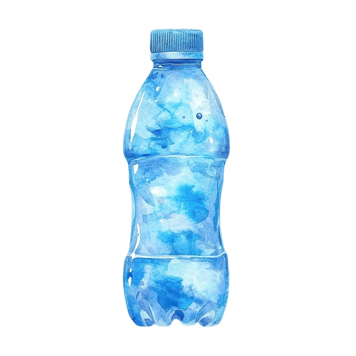 Blue watercolor plastic bottle with cap.