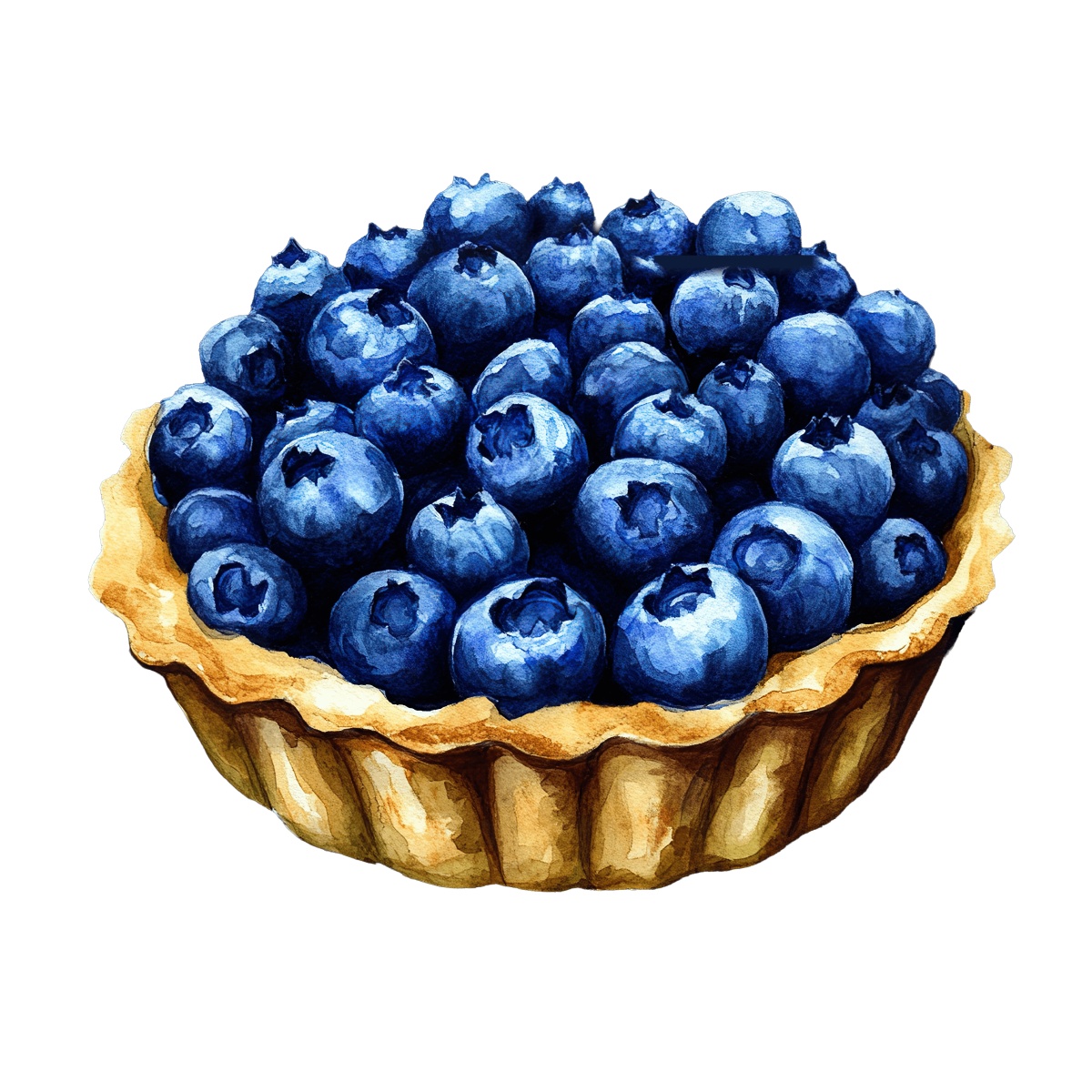Blueberry tart with golden crust in a detailed clipart style.