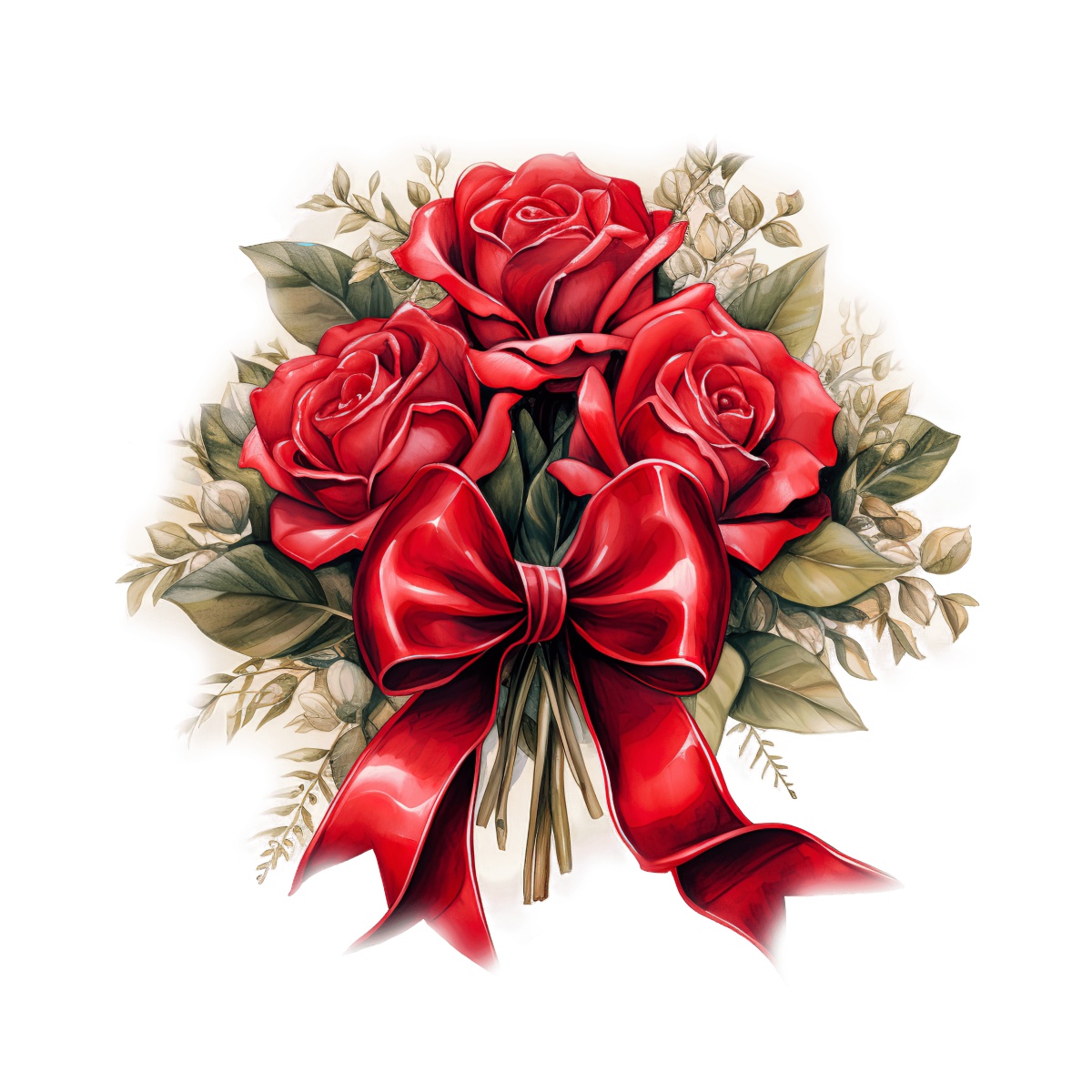 Red roses bouquet with a large decorative red ribbon bow.