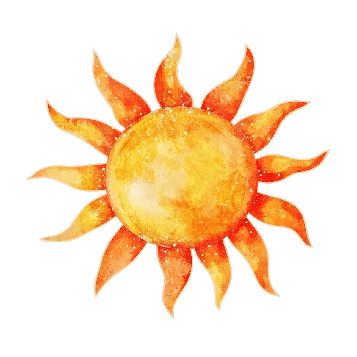 Bright orange and yellow sun with flame-like rays against a black backdrop.