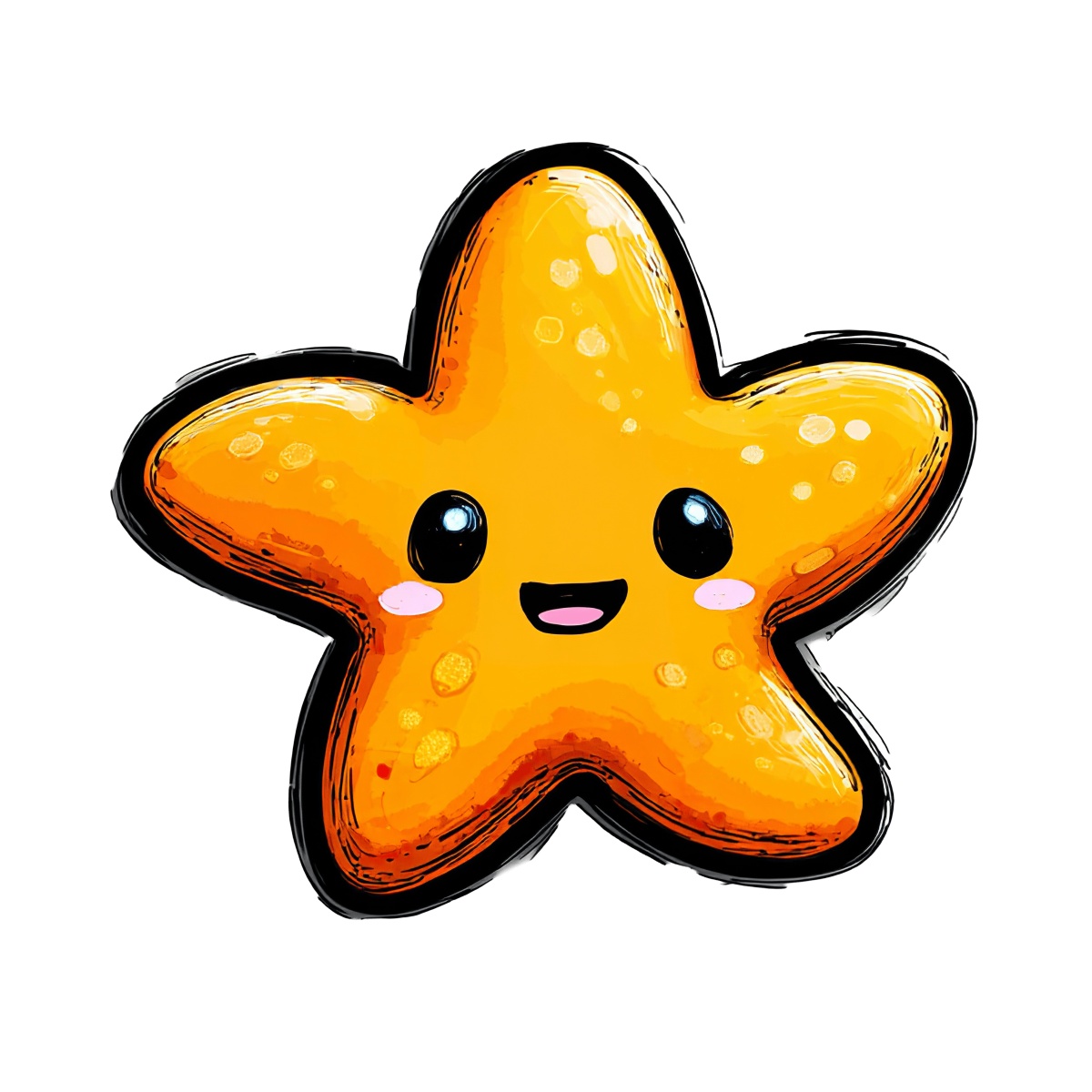 Bright orange starfish with wide eyes and simple cartoon details.