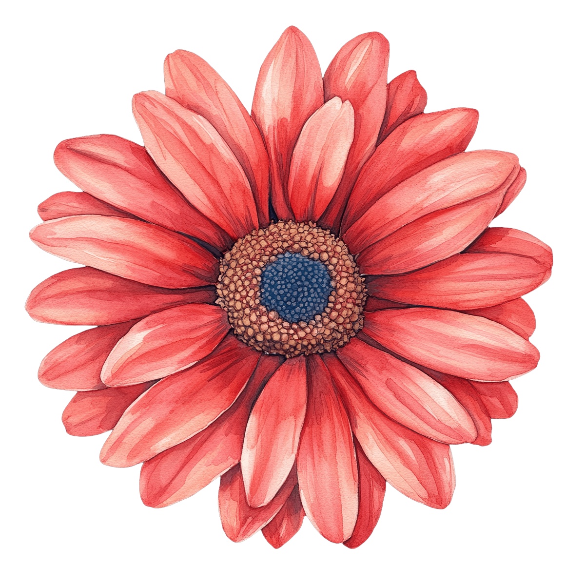 Red gerbera daisy with detailed petals and intricate dark center.