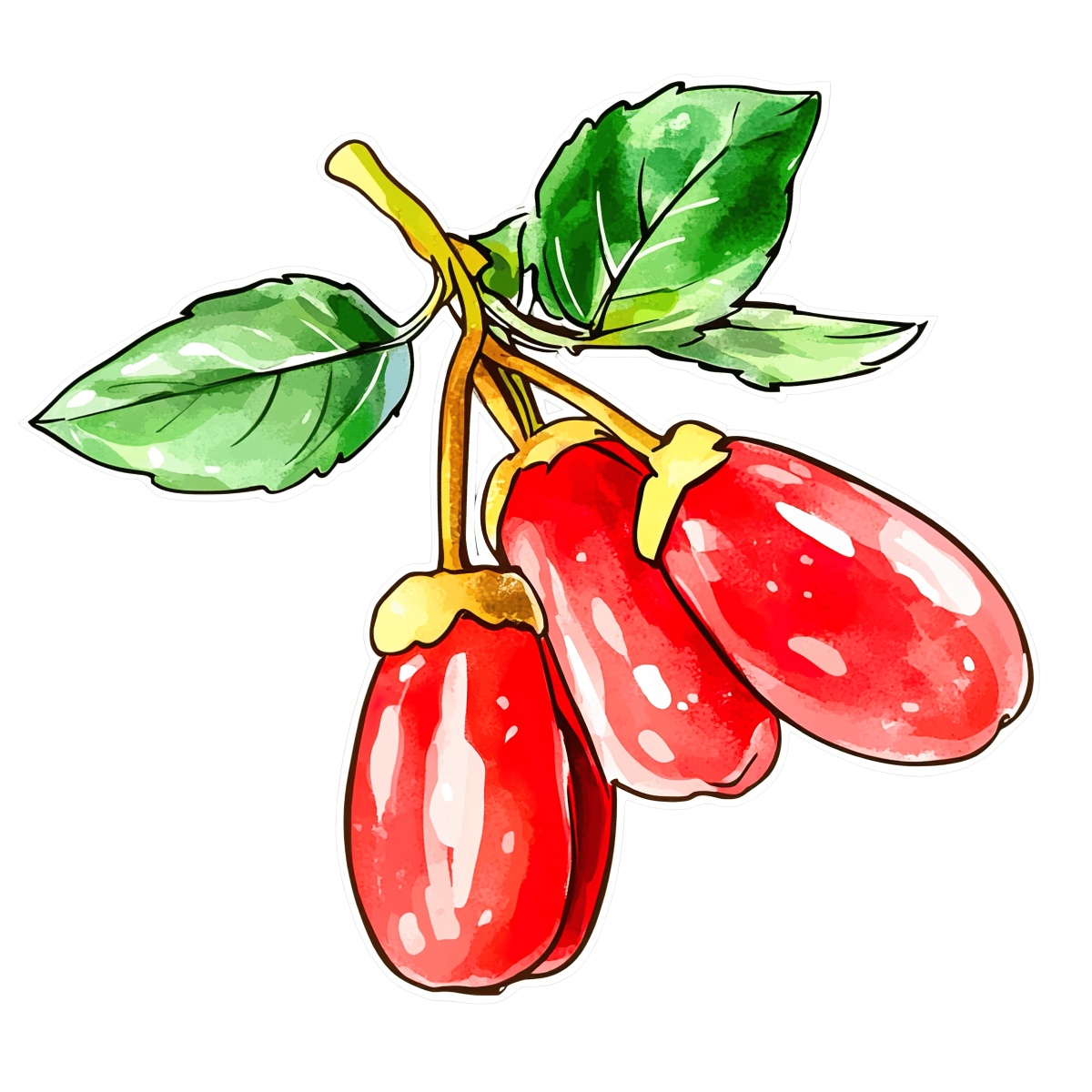 Miracle fruit with red berries and green leaves in a clipart style.