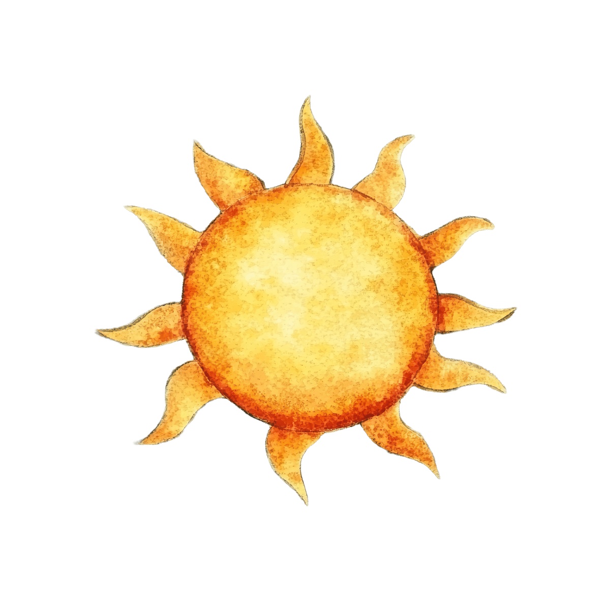 Bright orange stylized sun with fiery flares against a dark background.