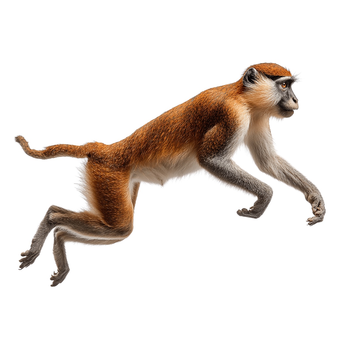 Brown monkey leaping through the air