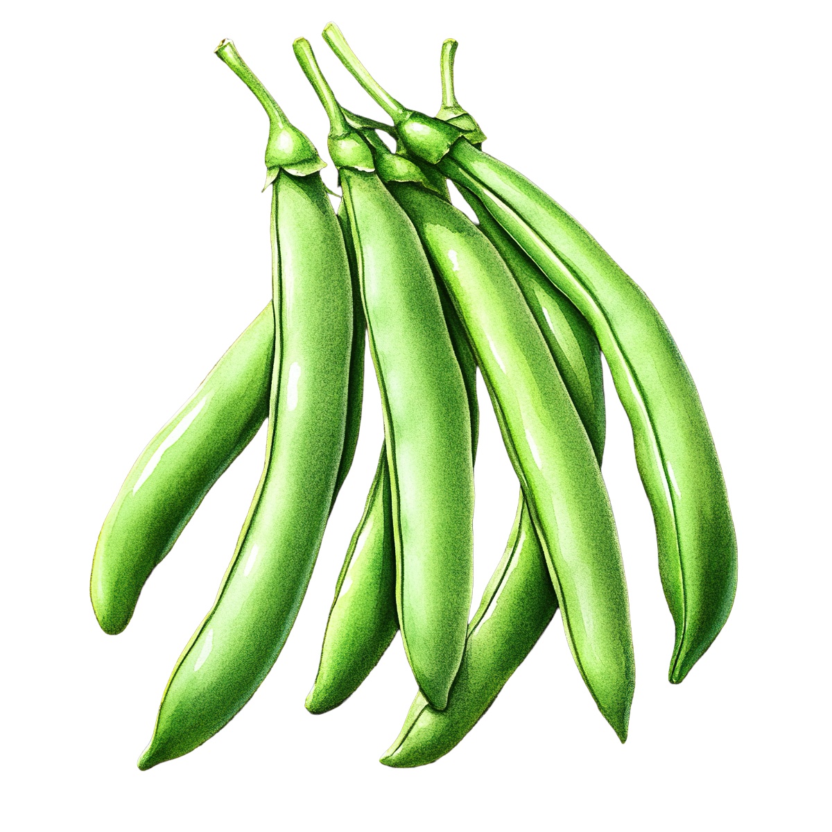 Bunch of fresh green beans depicted in a detailed clipart style.