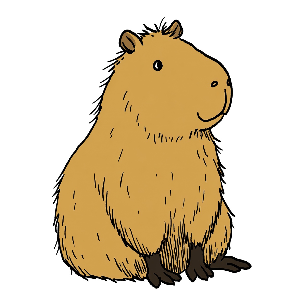 Illustration of a capybara with tan fur in clipart style.