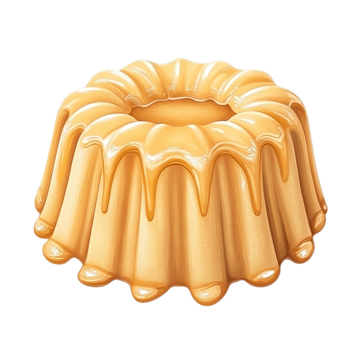 Caramel drizzled bundt cake clipart with glossy finish.