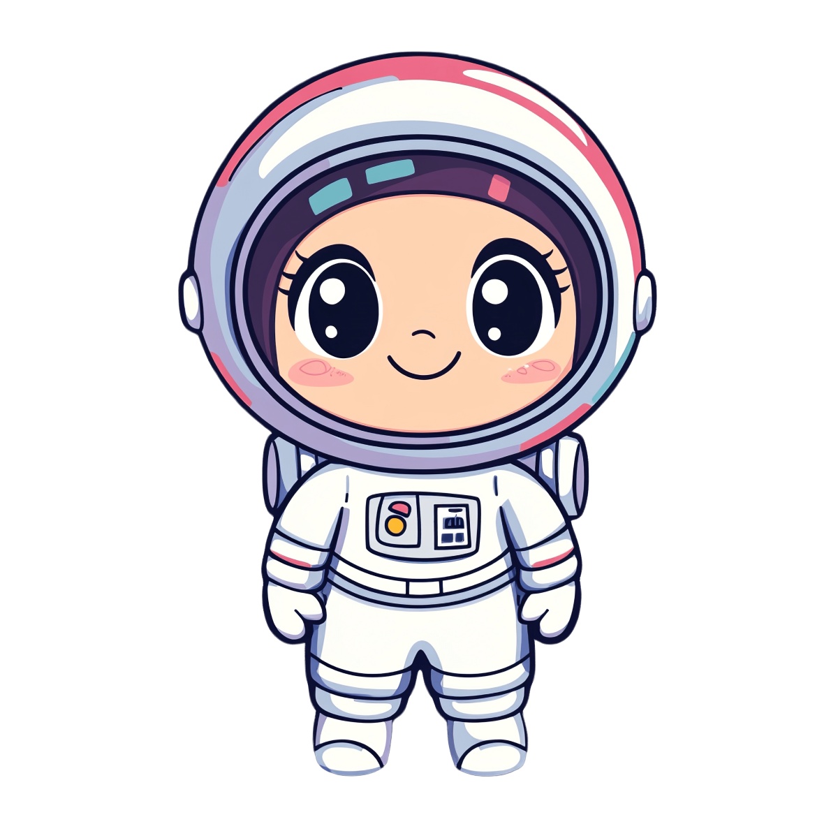Cartoon astronaut in a space suit with helmet and visor.