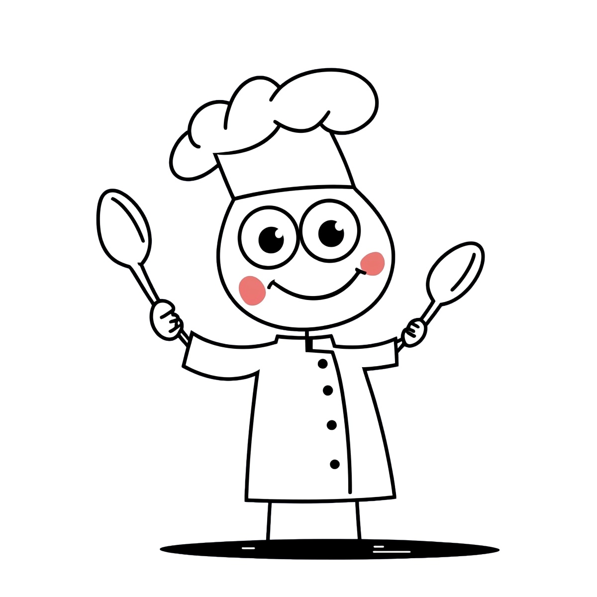 Cartoon chef character with a hat holding two spoons in hands.