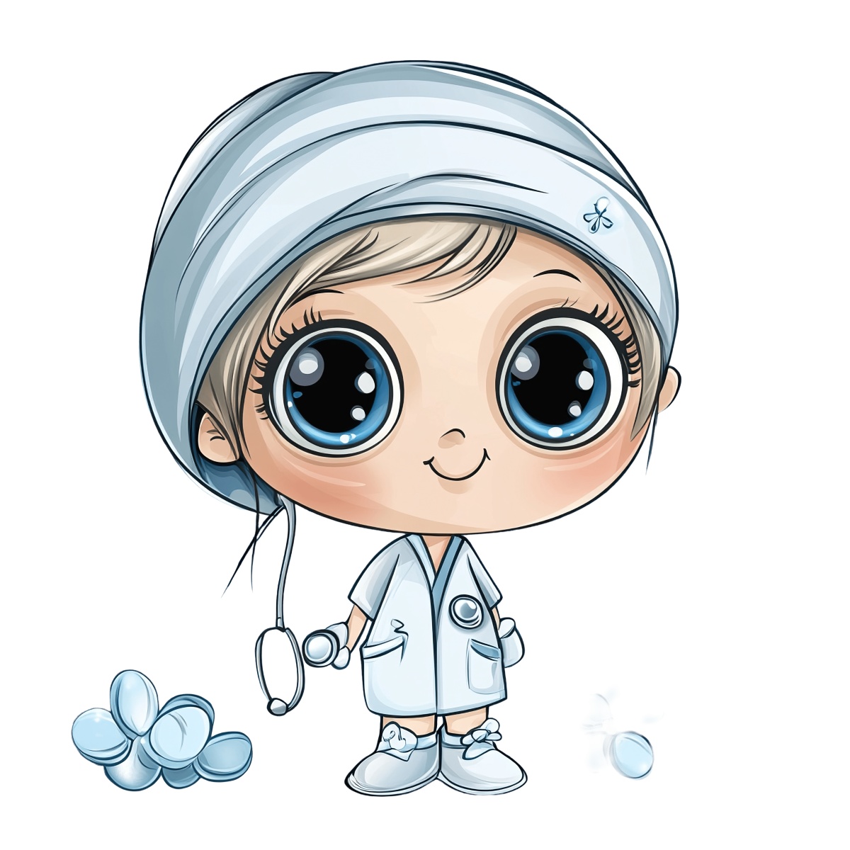 Cartoon doctor character holding a stethoscope in medical attire.