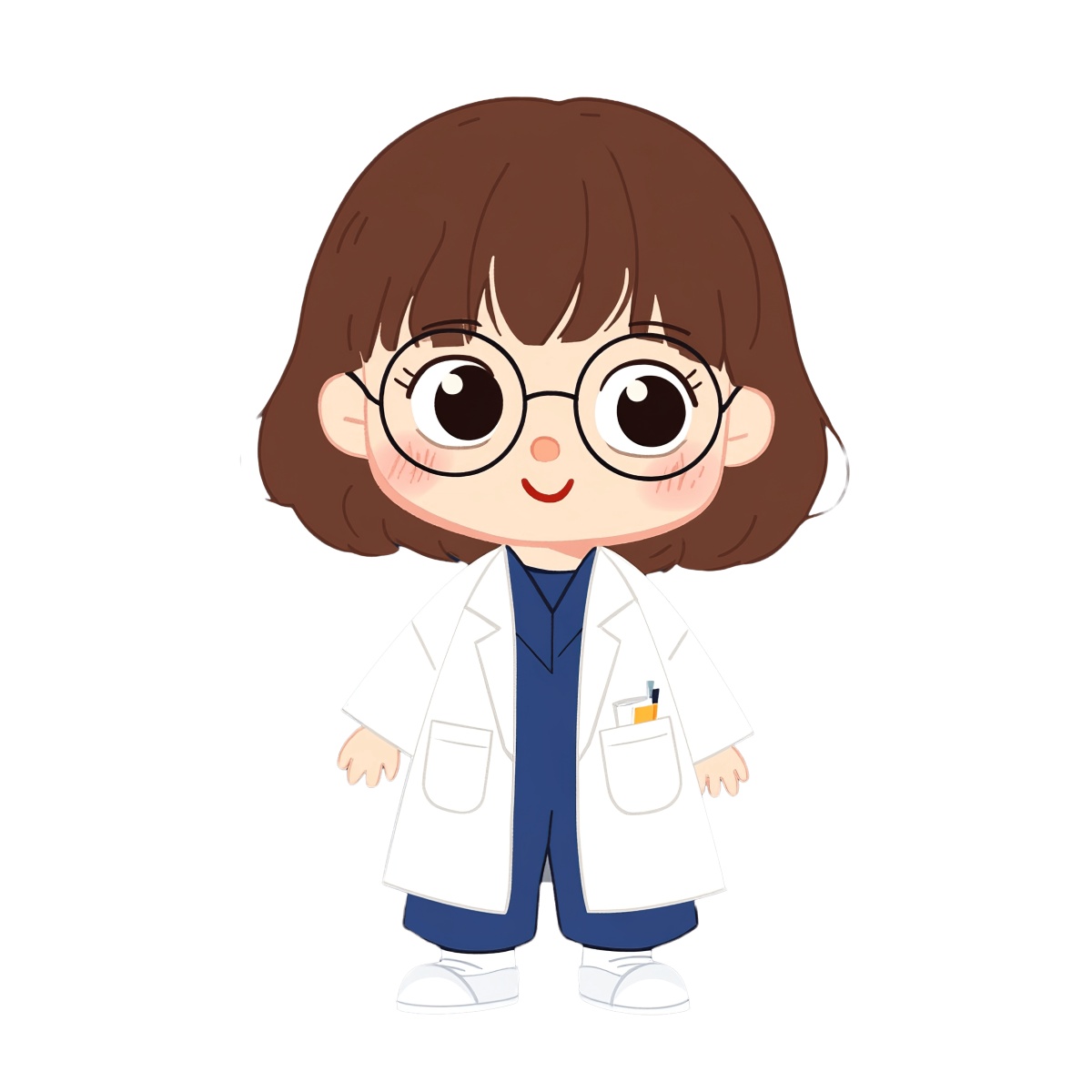 Cartoon doctor character with glasses and a white lab coat.