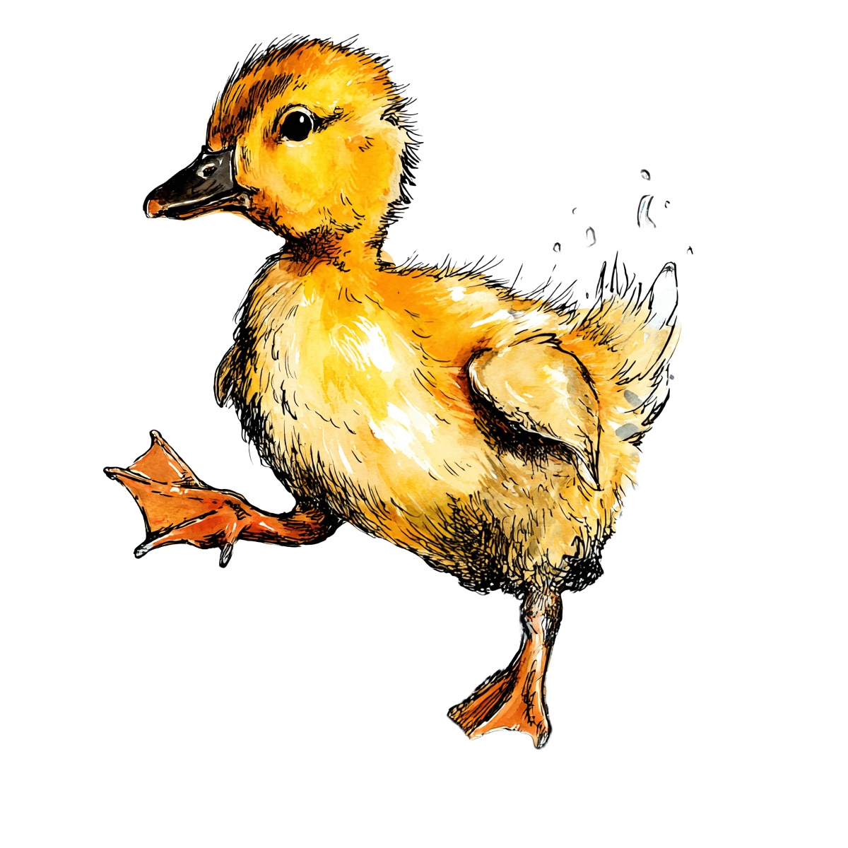 Yellow duckling illustration with webbed feet on black background