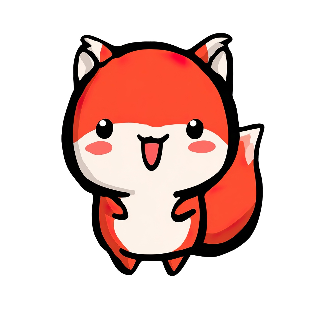 Cartoon fox with red and white colors and large eyes on a plain background.