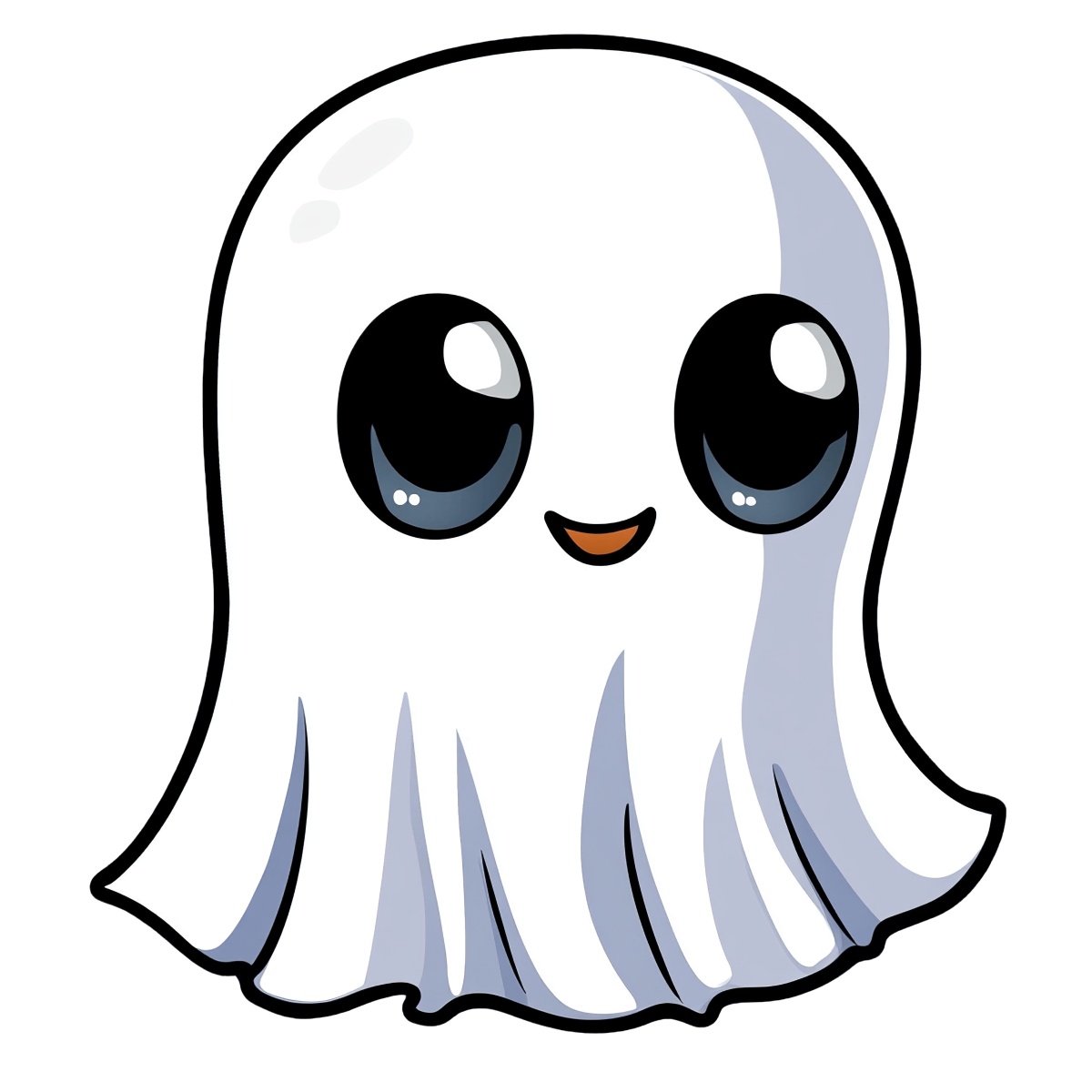 Cartoon ghost with large eyes and a friendly smile for Halloween.
