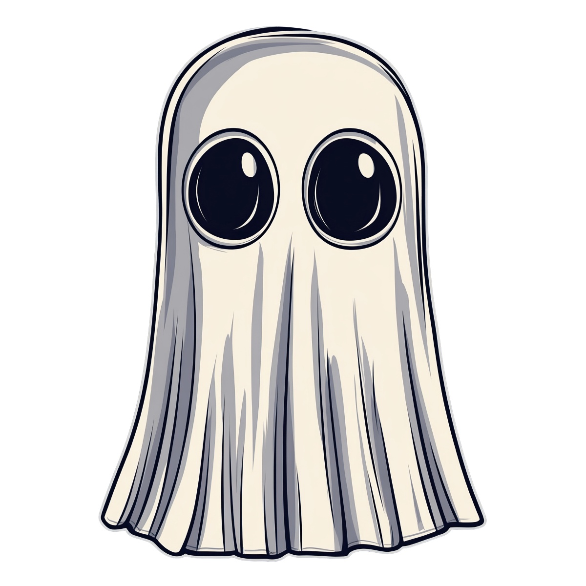 Cartoon ghost with large eyes, suitable for Halloween.
