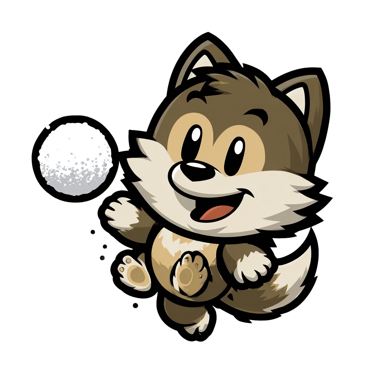 Husky clipart with dark brown and cream fur holding a snowball.