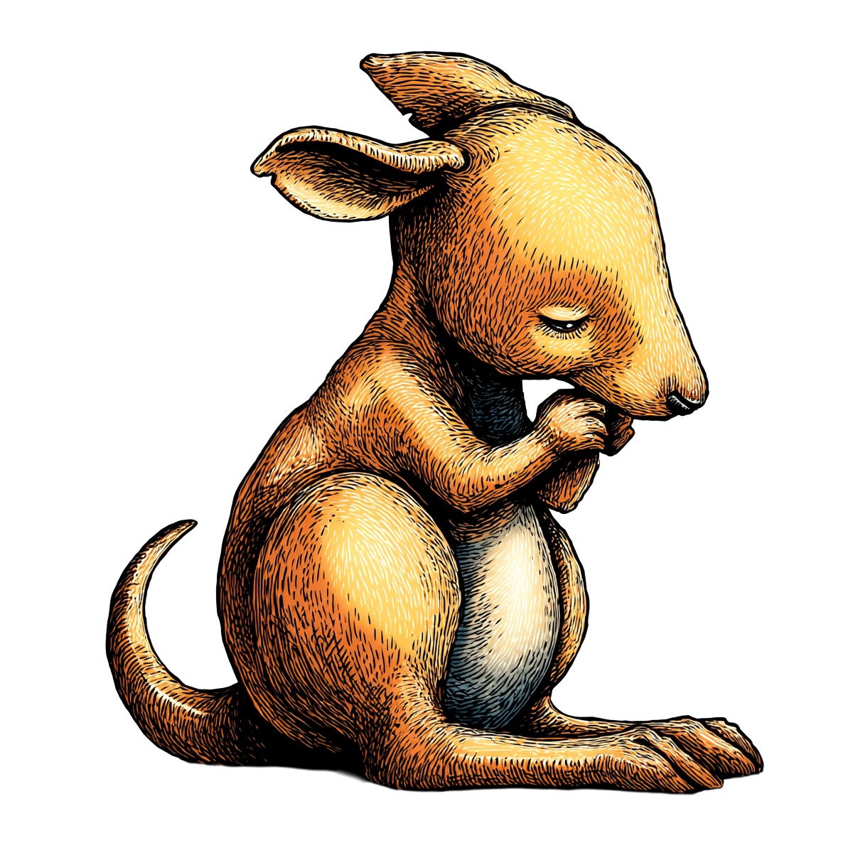 Kangaroo clipart with eyes closed and paws together.
