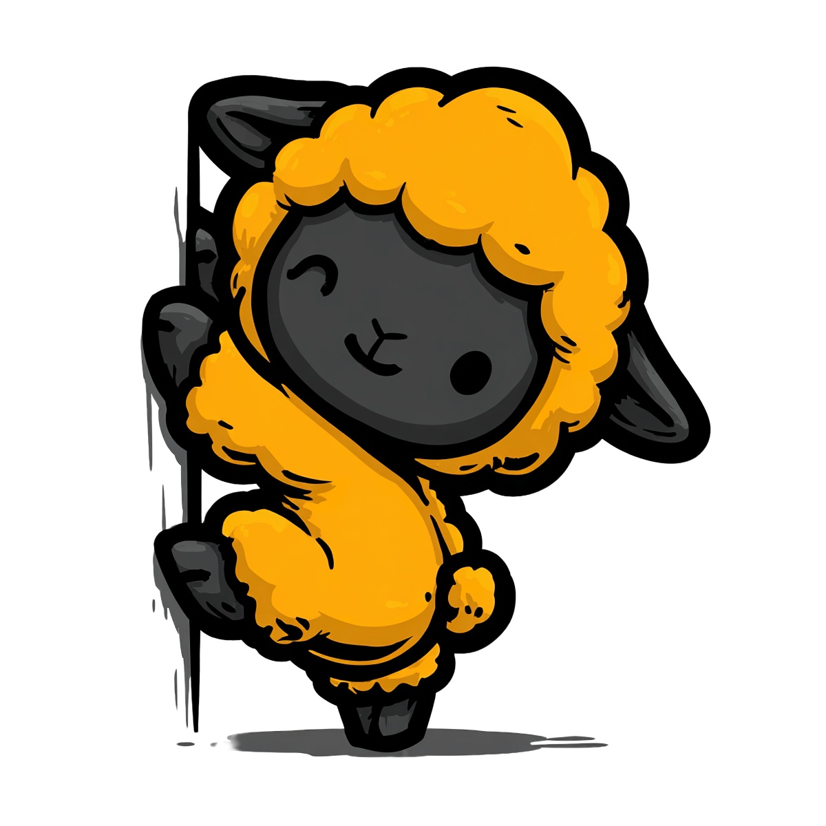 Cartoon lamb with yellow fleece peeking around a corner.
