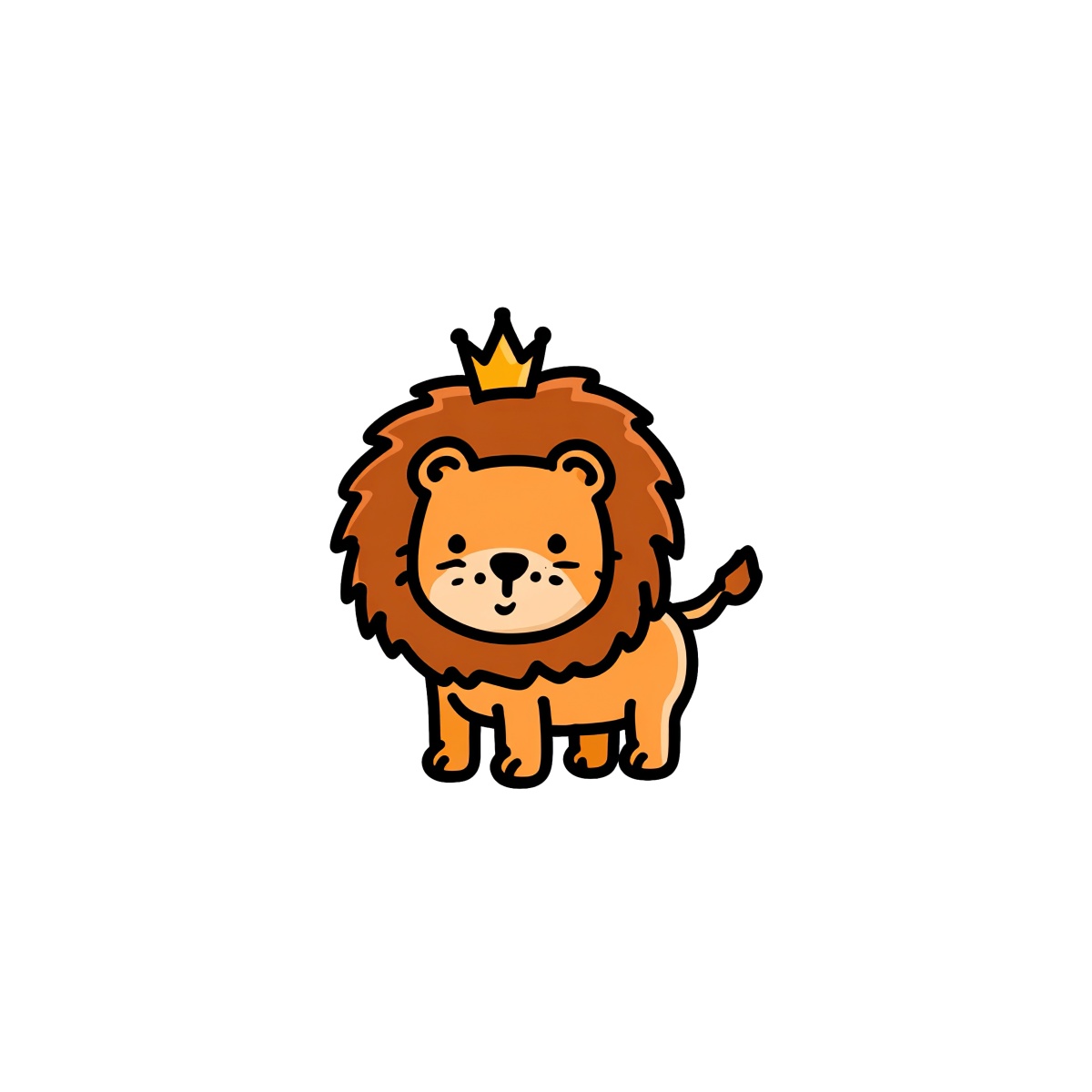Cartoon lion with brown mane and crown in simple style.
