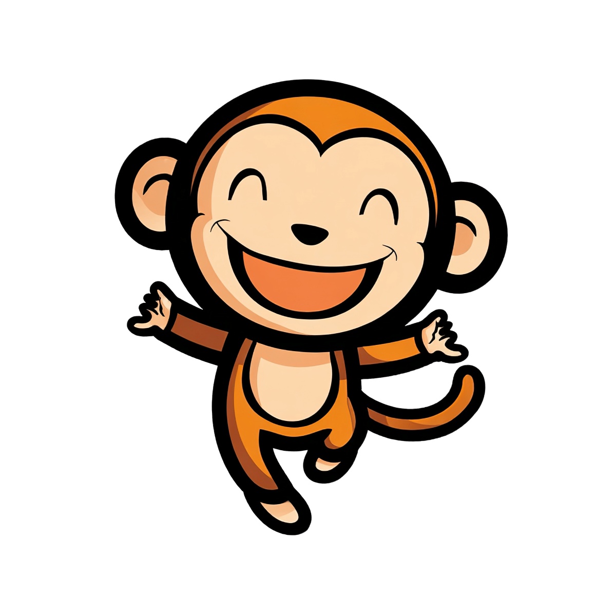 Cartoon monkey with open mouth and outstretched arms, brown and beige colors.
