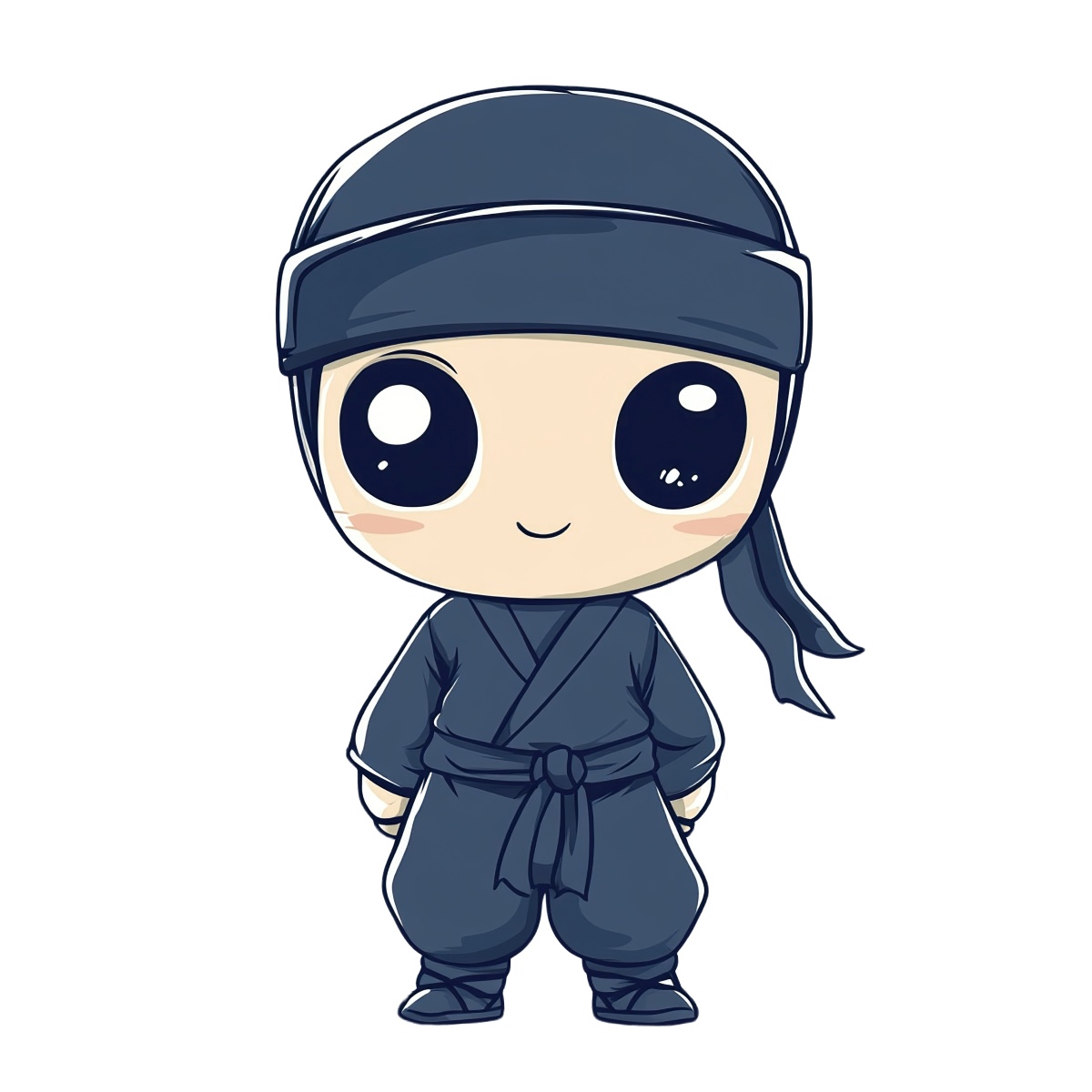 Cartoon ninja character in dark blue attire with a matching headband.