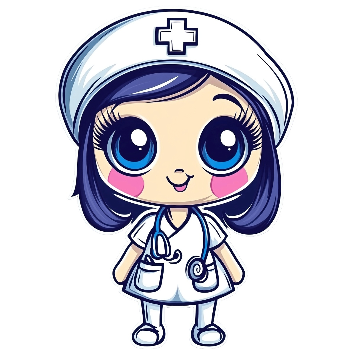 Cartoon nurse character with stethoscope and medical cap in vector art style.