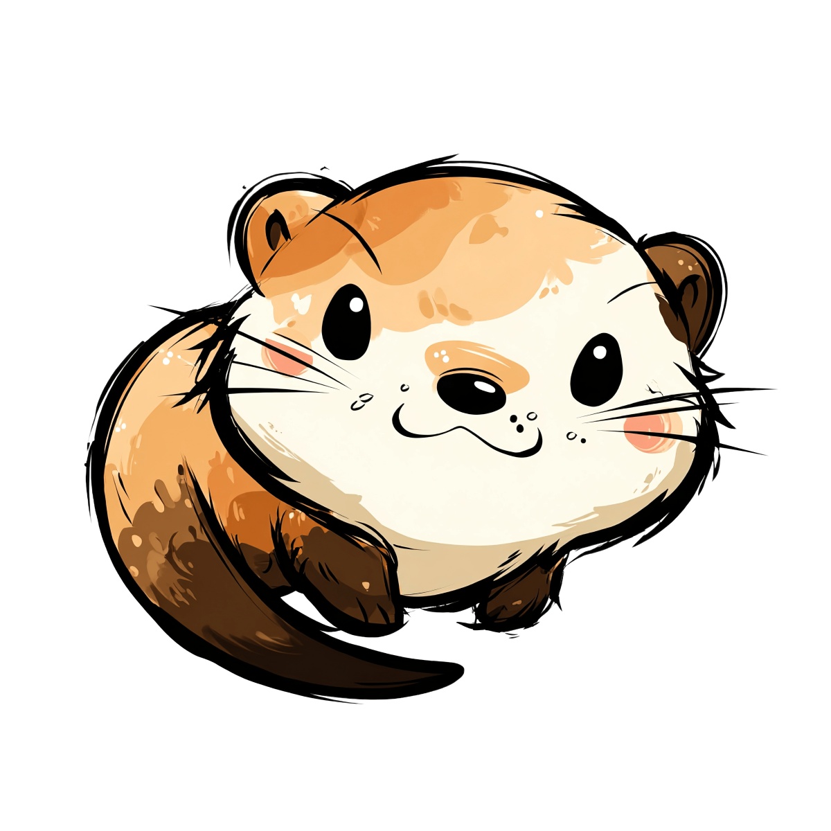 Cartoon otter with light brown fur and large black eyes illustration.