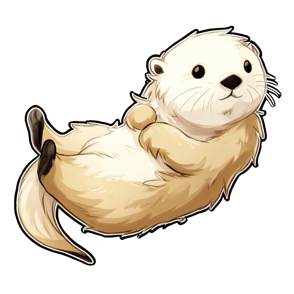 Otter with tan fur laying on its back in cartoon style.