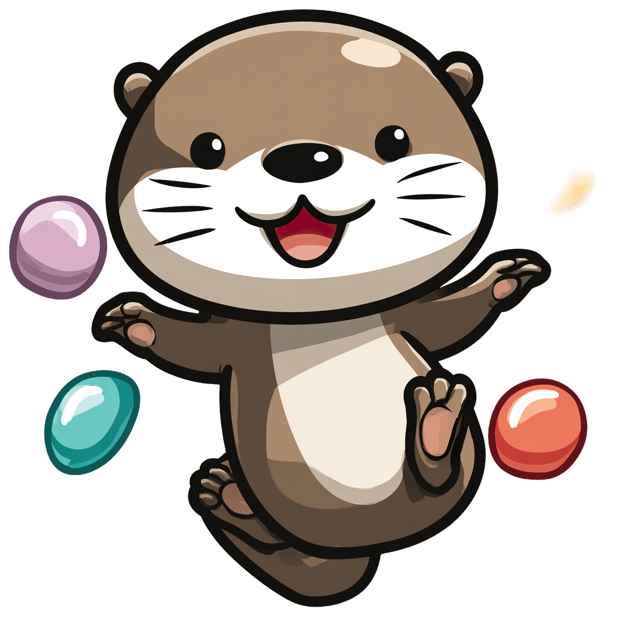 Cartoon otter with colorful bubbles and simple design.