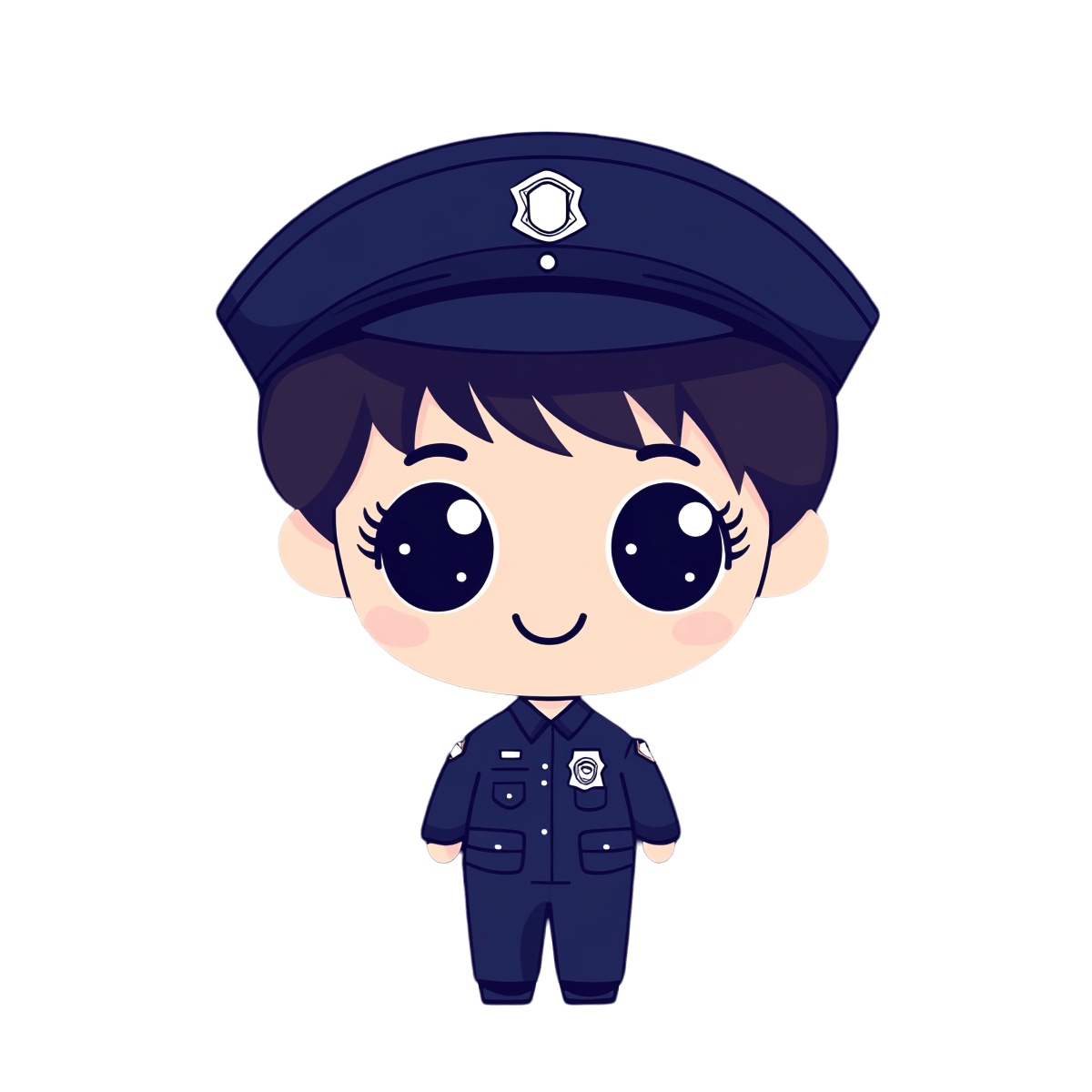 Cartoon police officer character in blue uniform and hat.