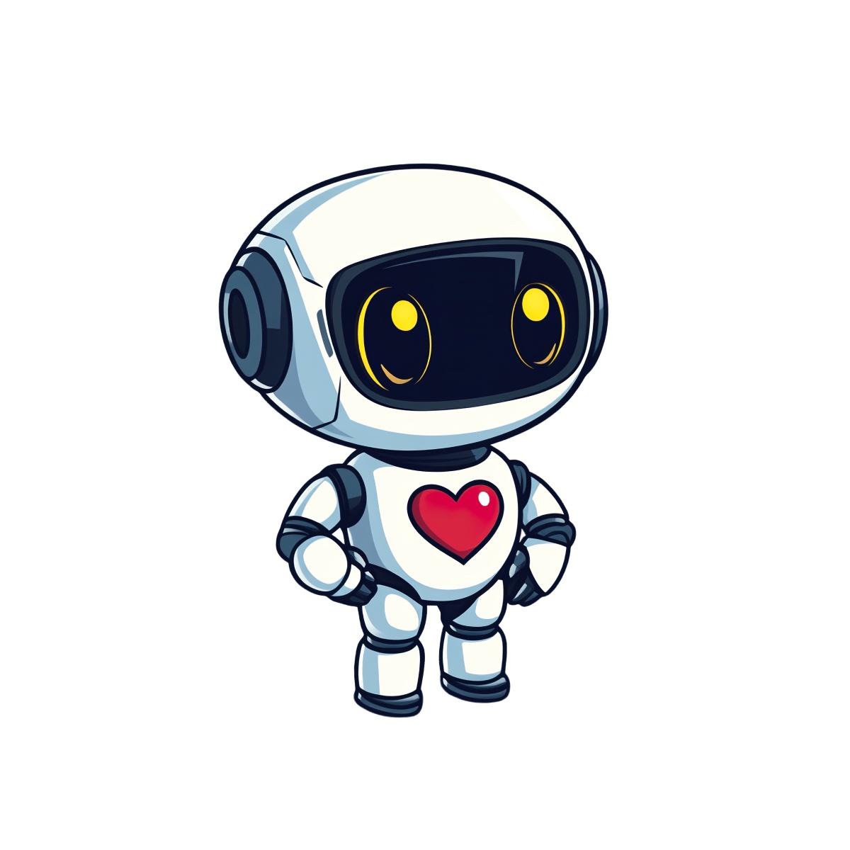 Cartoon robot character with a heart symbol on its chest.