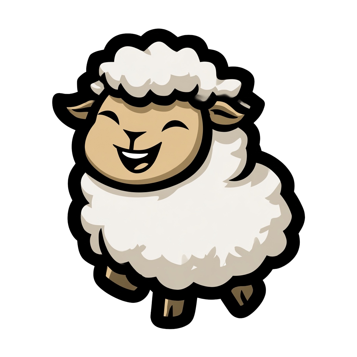 Cartoon sheep with white wool and tan face in clipart style.