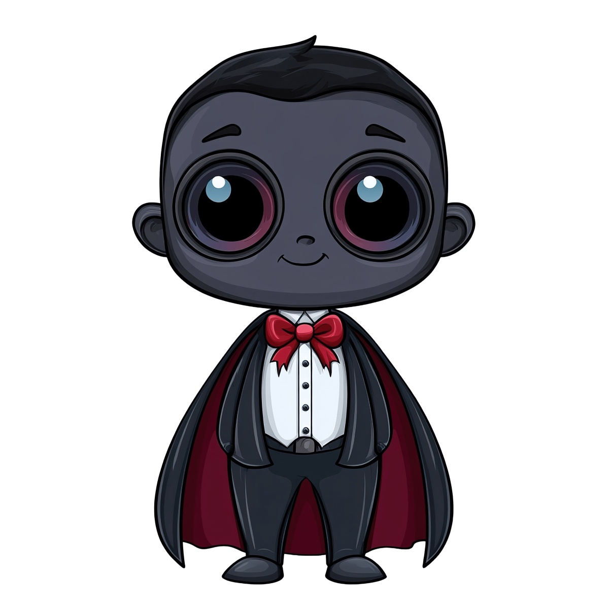 Cartoon vampire character with black and red cape for Halloween.