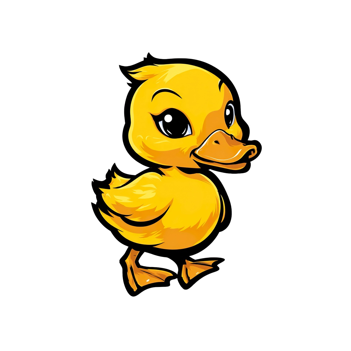 Yellow duckling with big eyes in vector clipart style.