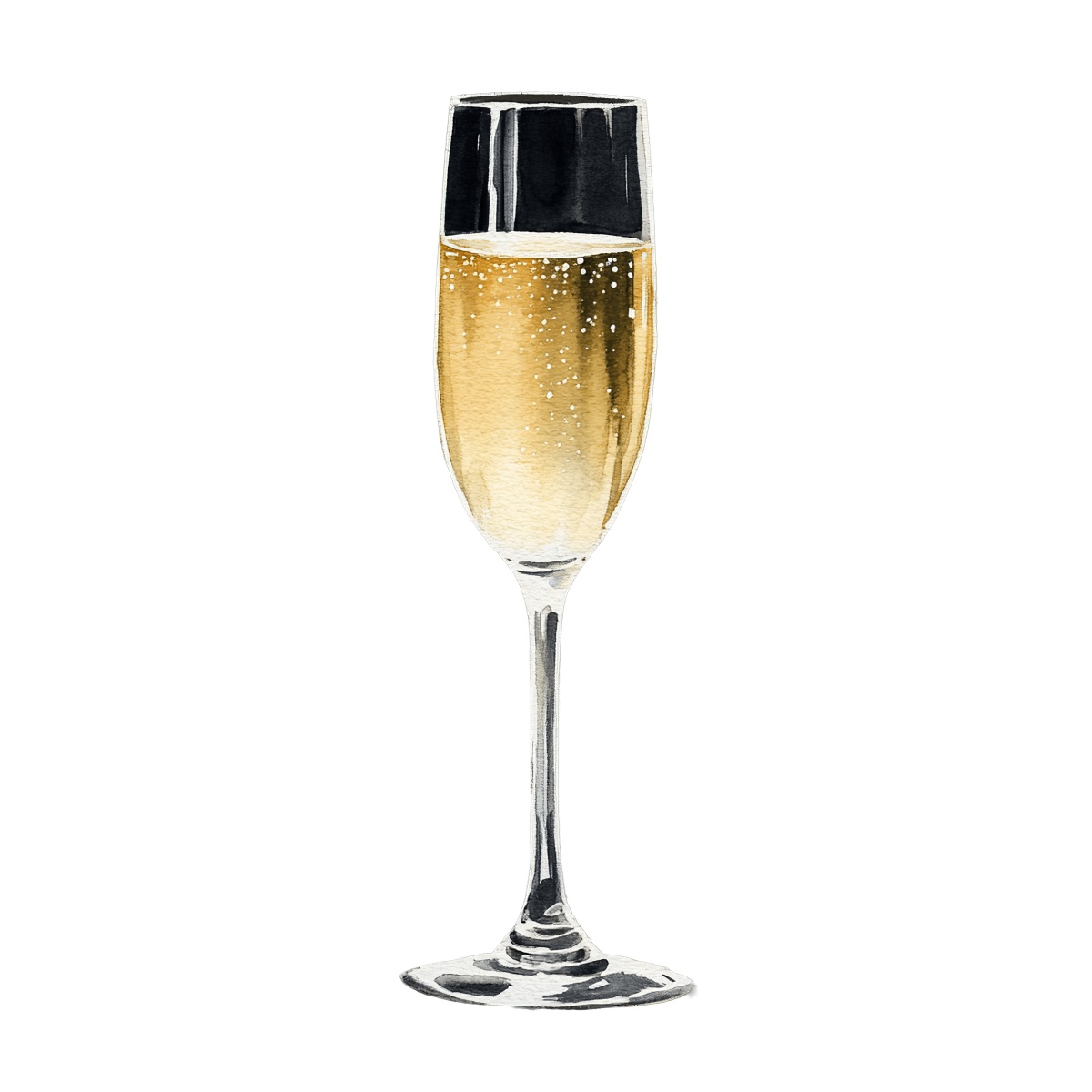 Champagne flute filled with sparkling wine.