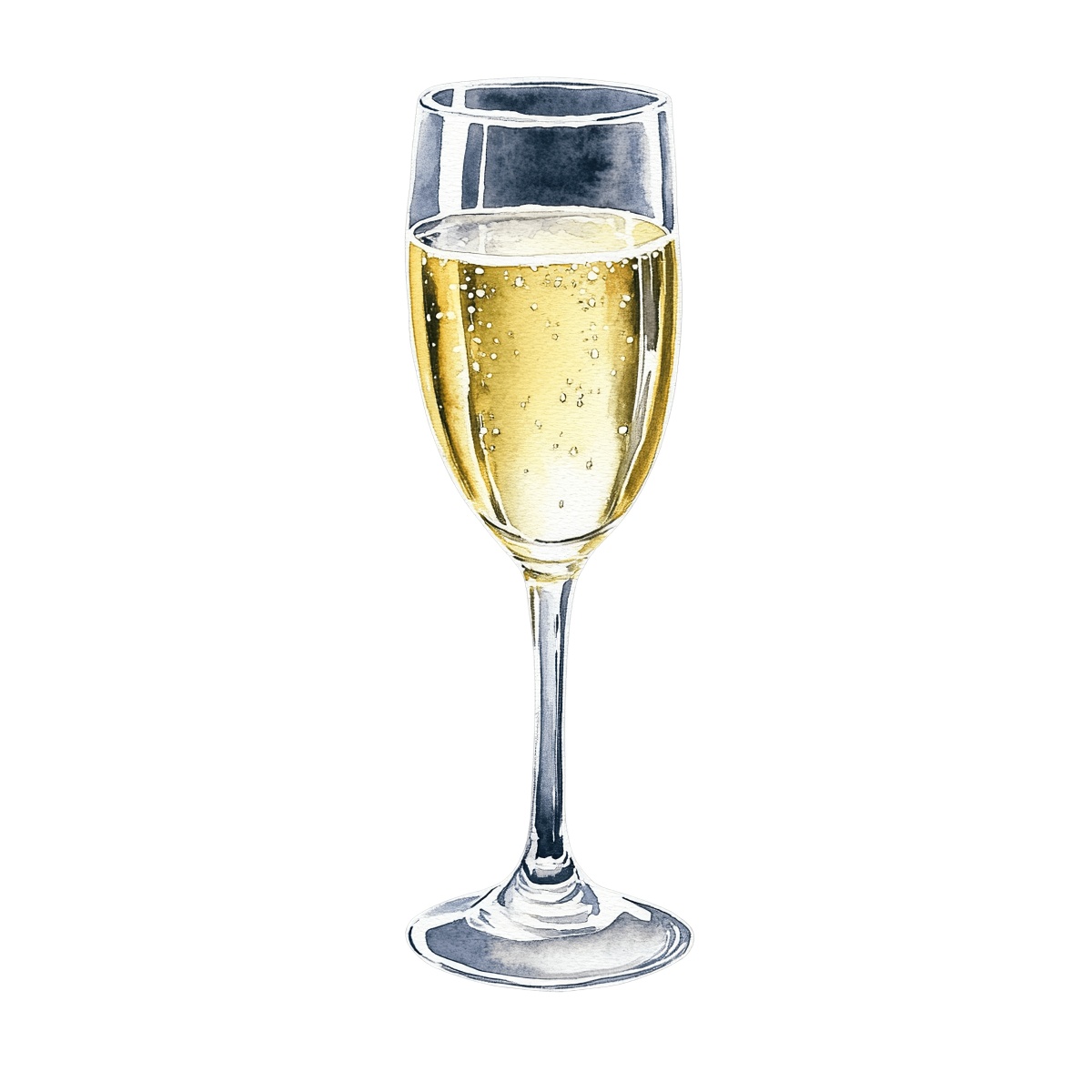 Champagne glass filled with sparkling wine.