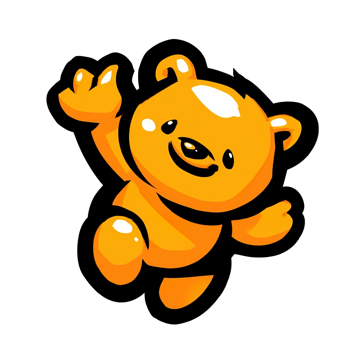 Playful orange bear with a black outline, raising a paw.